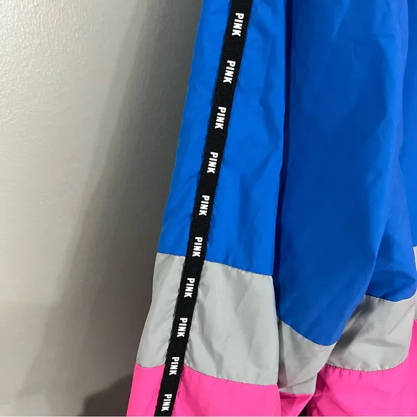 PINK Victoria's Secret Windbreaker Women M/L Pink Blue Good Sherpa Lined Jacket - Image 7
