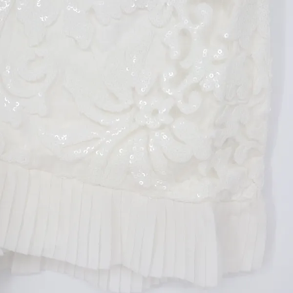 Naked Wardrobe White Sequin Floral Mini Skirt Pleated Ruffle M - Image 3