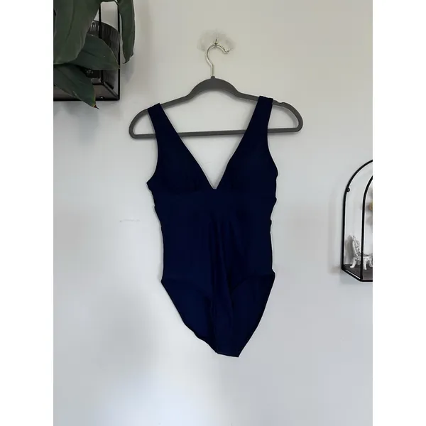 NWT Quince Deep Navy Blue Italian Plunge One-Piece Swimsuit Sz Small - Image 3