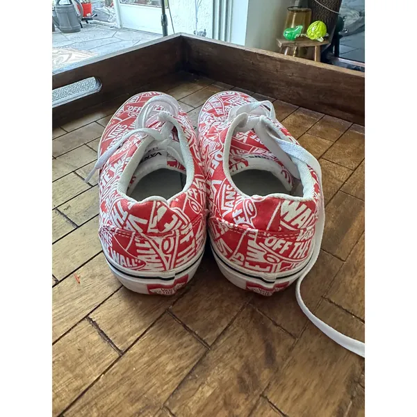 Vans Authentic Off The‎ Wall Logo Print Red White Sneakers Youth 5 VGUC - Image 6