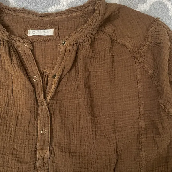 We the free forest green oversized soft linen long sleeve Henley flowy top - Image 8