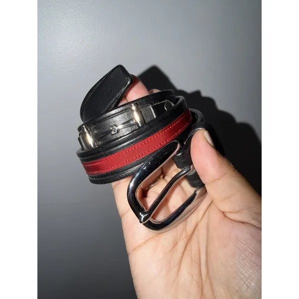Tory Burch Black Leather Red Ribbon & Silver‎ Snaffle Bits Horse Bit Belt 26 - Image 2