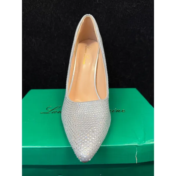 Lauren Lorraine Dori Silver Rhinestone Pointed Toe Stiletto Pumps Size 9 - Image 2
