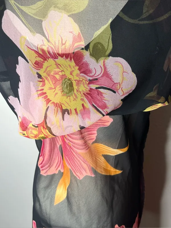 90s Vintage Large Floral Chiffon Sleeveless Maxi Dress Whimsigoth - Image 5