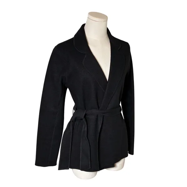 Minimalist Belted Wrap Wool Jacket Notched Lapel Tie Waist Banana Republic - Image 3