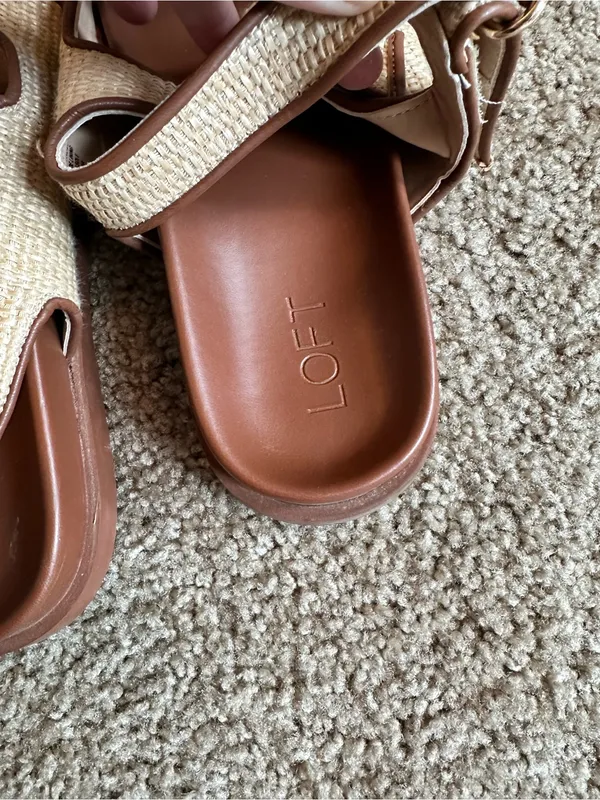 LOFT Tan Woven Dual-Buckle Sandals with Brown Footbed - Image 9