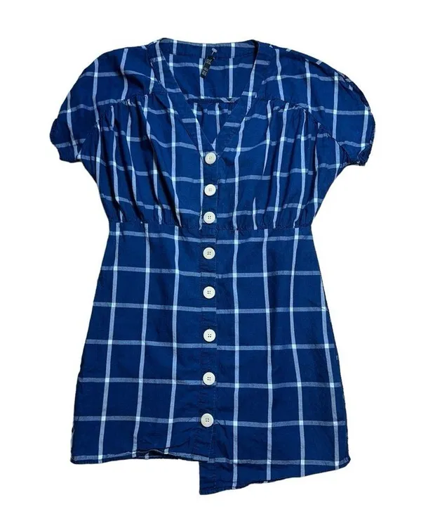 Zara trf Dark Blue Windowpane Cotton Mini Dress Women’s US M - Image 2