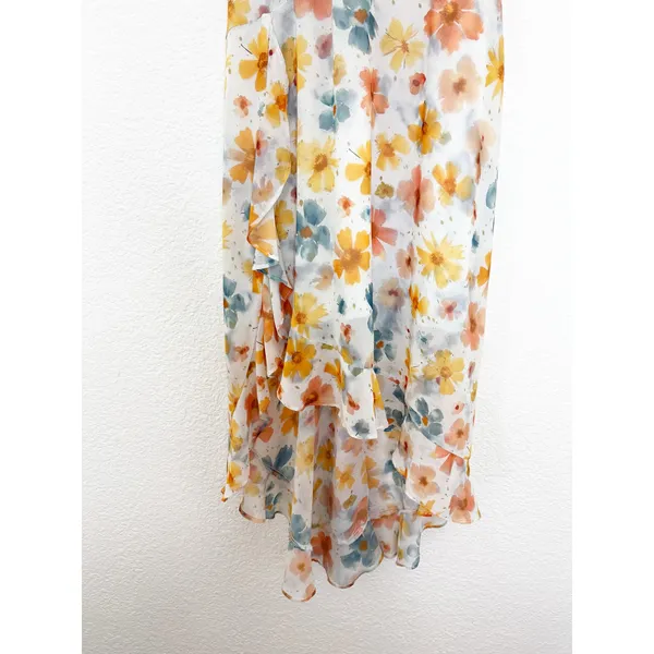 Anthropologie Sleeveless Asymmetric Ruffled Midi Dress Size Small Chiffon Fairy - Image 10