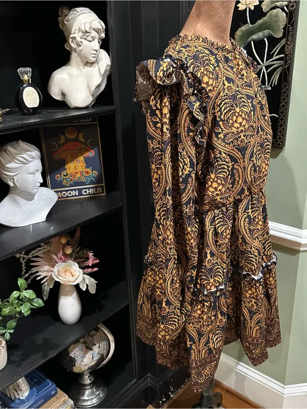 Anthropologie A Loves A Damask Print Voile Ruffle Dress – Size XL - Image 10