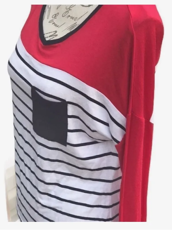 Zenana Outfitters Red Raglan Sleeve Striped Long-Sleeve Top with Black Pocket - Image 6