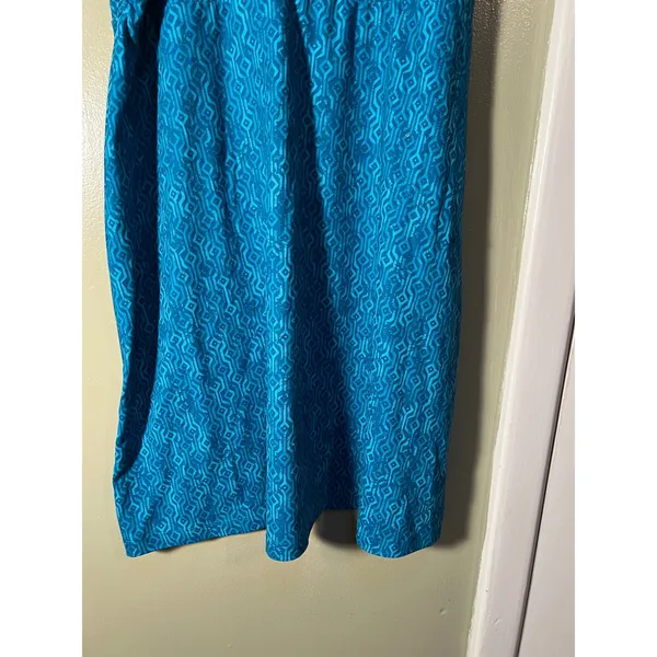 Eddie Bauer Womens Sz Medium Pull-On A-Line Skirt Teal Blue Geometric Adjustable - Image 8