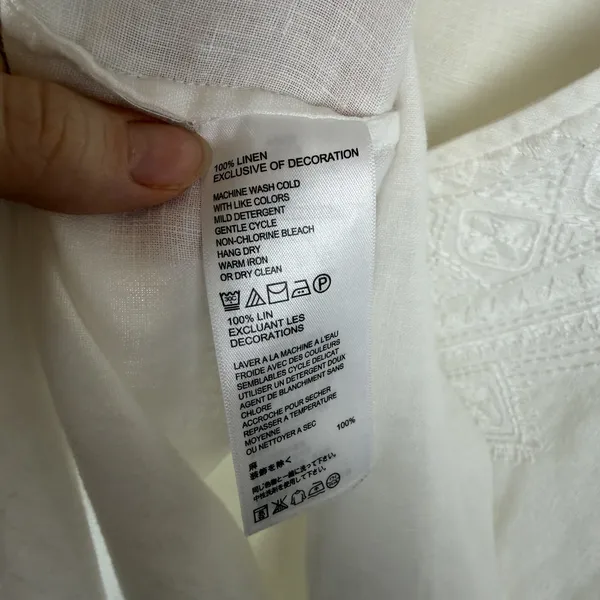 Tommy Bahama White Linen Embroidered V-Neck Tunic Top Medium Coastal Beachy - Image 10