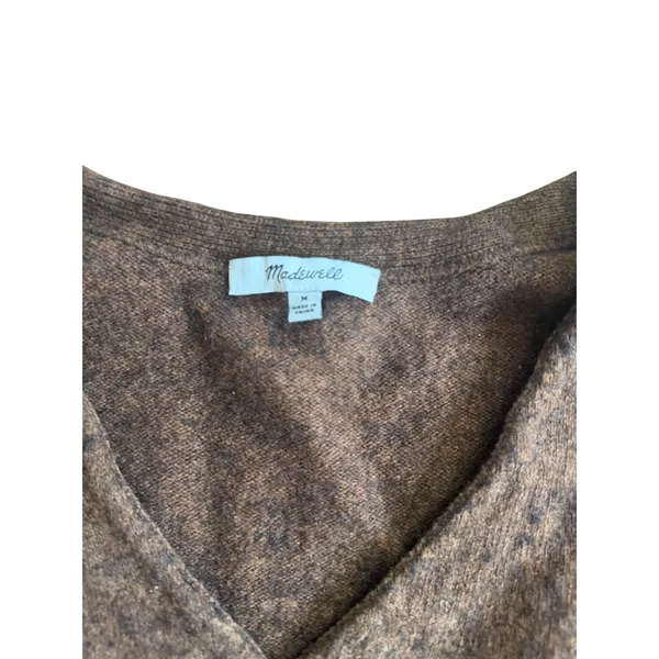 Madewell Womens Brown Merino Wool Blend V-Neck Button Front Cardigan Sweater M - Image 3