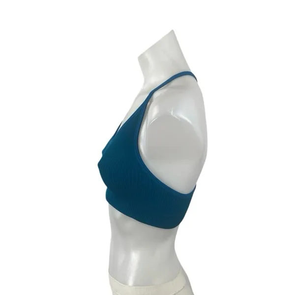 Set Active Blue Ribbed Knit Yoga Workout Athletic Sports Bra Crop Top Size S - Image 2