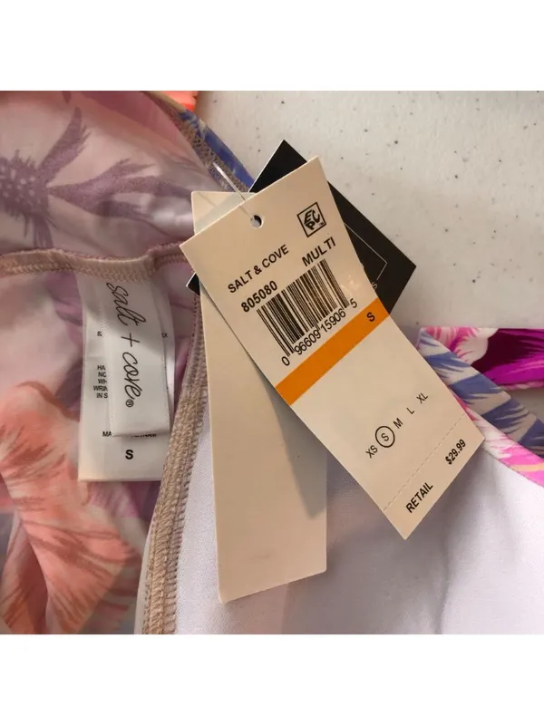 Salt + Cove Hot Hibiscus Halterkini Tankini Swim Top Floral Pink Orange S - Image 6