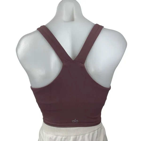 Alo Yoga Dusty Purple V Neck Racerback Workout Running Athletic Crop Top Size S - Image 2