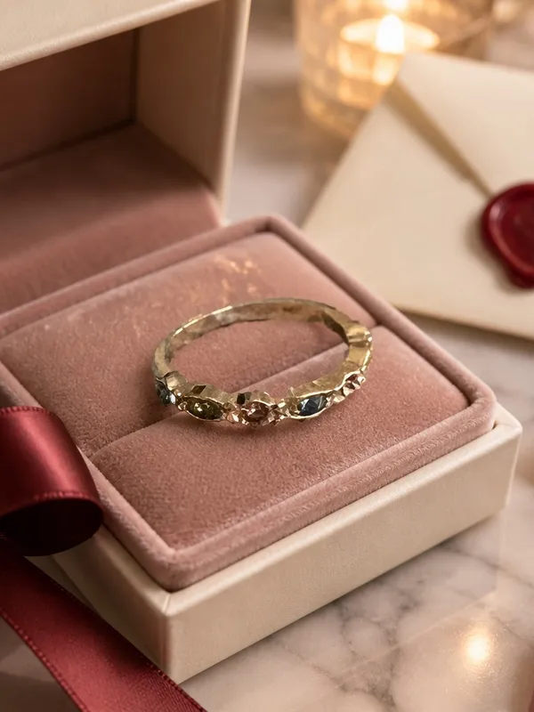 Stainless Steel Golden w/ Gemstone Ring Size 7 - Image 2