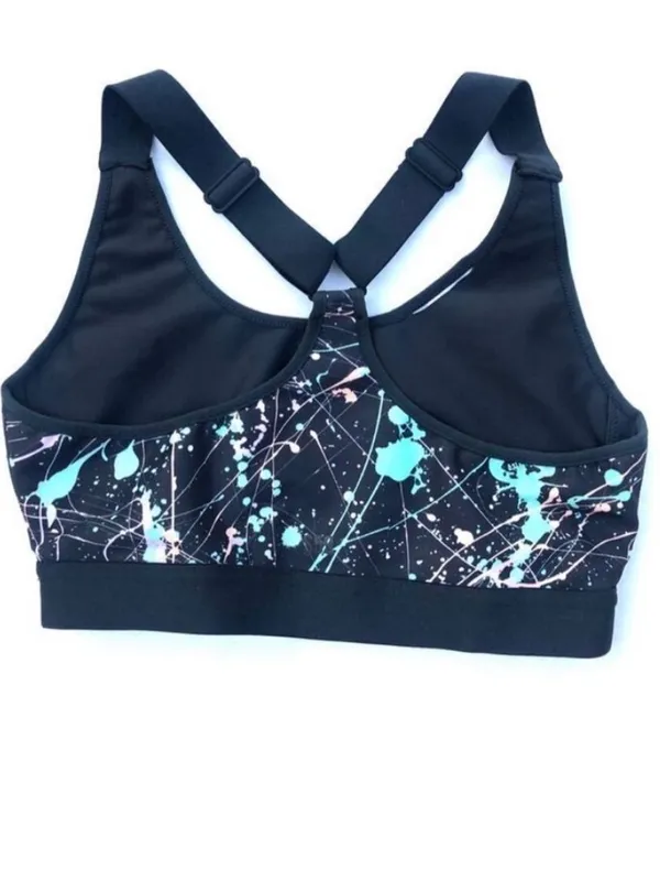 Printed Black Sports Bra with Pastel Splatter Detail - Image 4