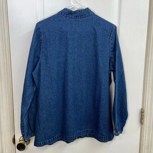 Vintage Country‎ Store blue denim cotton floral embroidered mock neck zip jacket - Image 5