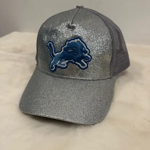 National Football League Detroit lions Silver Glitter baseball trucker hat Blue Lion mascot! - Image 8