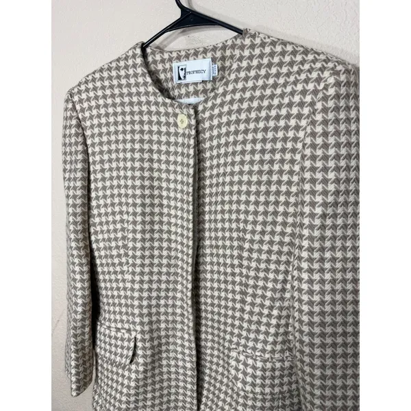 Vintage‎ Prophecy Womens Wool Blazer Houndstooth Button Front Jacket Size 12 Brown - Image 2