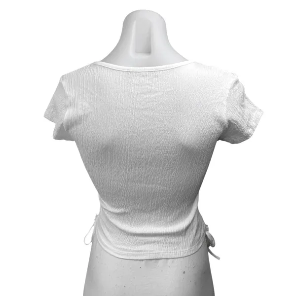 Brandy Melville White Crinked Faux Wrap Short Sleeve Ruched Crop Blouse Top Sz S - Image 2