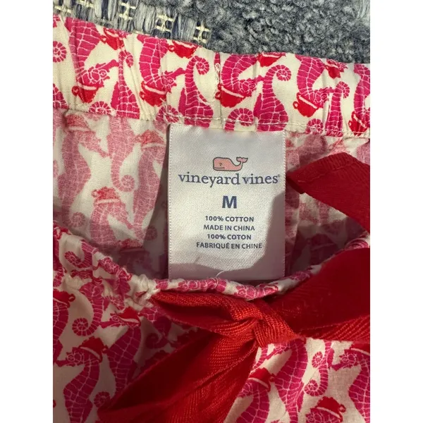 Vineyard Vines Pajama Pants Womens Medium Pink Red Seahorse Santa Print Lounge - Image 6
