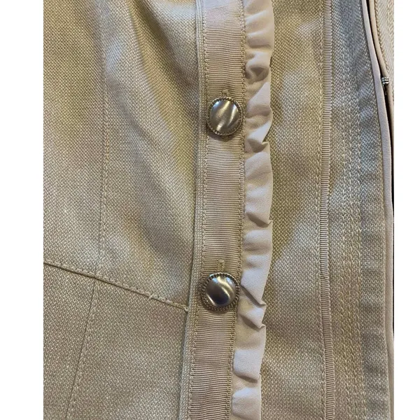 White House Black Market Metallic Ruffle Military Jacket Tan‎ Beige Utility 4 - Image 5