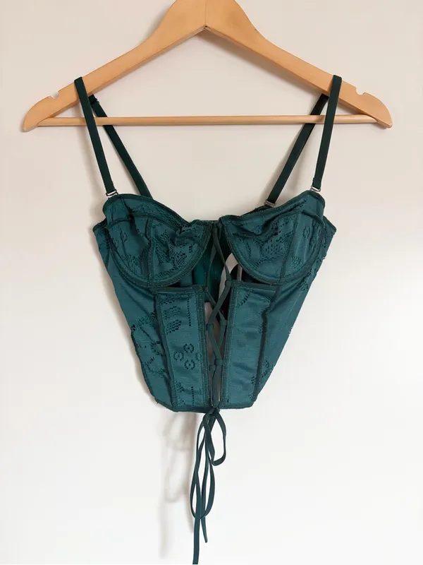 Urban Outfitters Lace Fairycore Romantic Corset Style Bustier Green Cami Top Medium Whimsical - Image 2