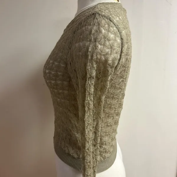 Tan Crochet Cropped French Button Up Cardigan - Image 4