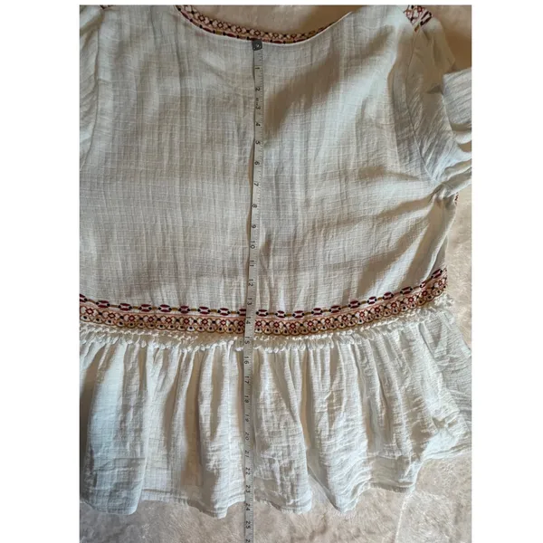 Topshop Ivory Embroidered Boho Peasant Blouse Babydoll Fringe Top US 12 - Image 16
