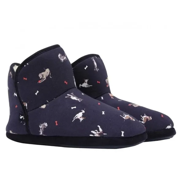 Joules Winter Cozy Slippers Size 6 US Blue Dog Print Faux Fur Pull On Style - Image 10