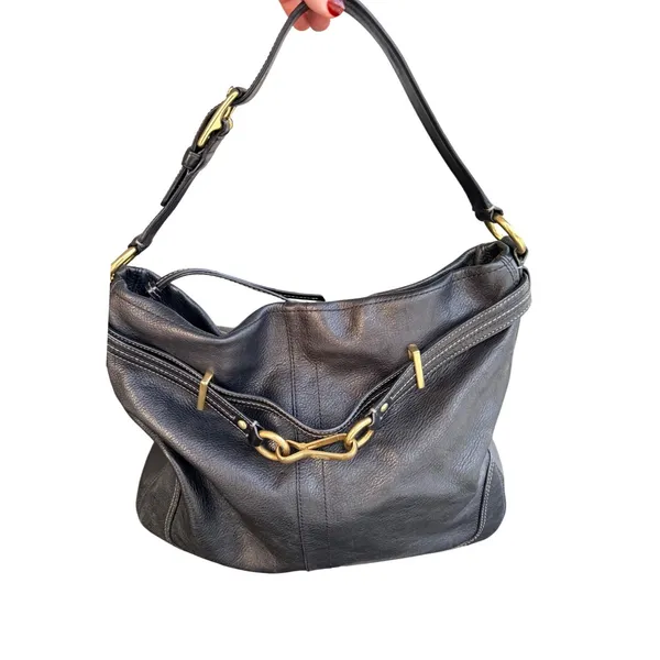 Vintage Coach Hamilton Hobo Bag Black Pebbled Leather Brass Horsebit Style 12460 - Image 4