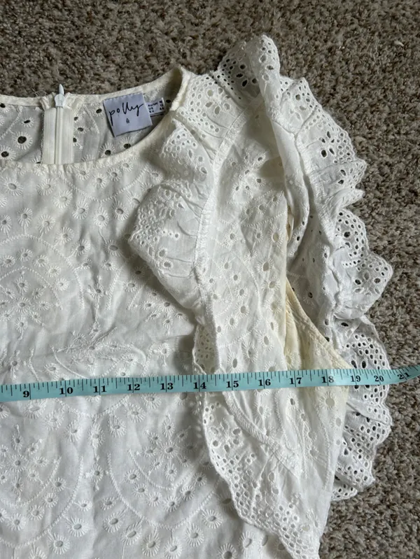 Polly White Eyelet Ruffle Mini Dress Bachelorette Wedding Shower 12 - Image 8