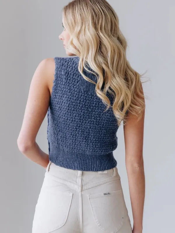 FREE PEOPLE Ava Knit Vest in Blue Size Small - Image 4
