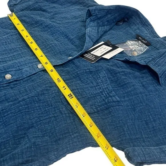NEW Sim & Sam Blue Gauze Buttondown Top Capsule‎ Comfort Coastal Travel Chic S - Image 7