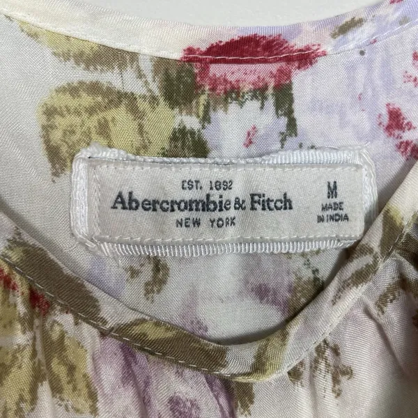 ABERCROMBIE & FITCH ivory‎ rose pink floral off shoulder crop top size M Medium - Image 2