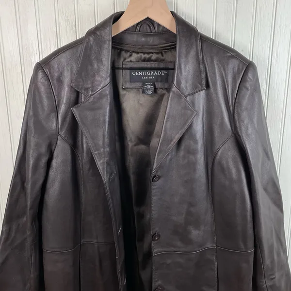 Vintage 90s Y2K Centigrade Leather Trench Coat Womens Size Medium Zip Out Lining - Image 5