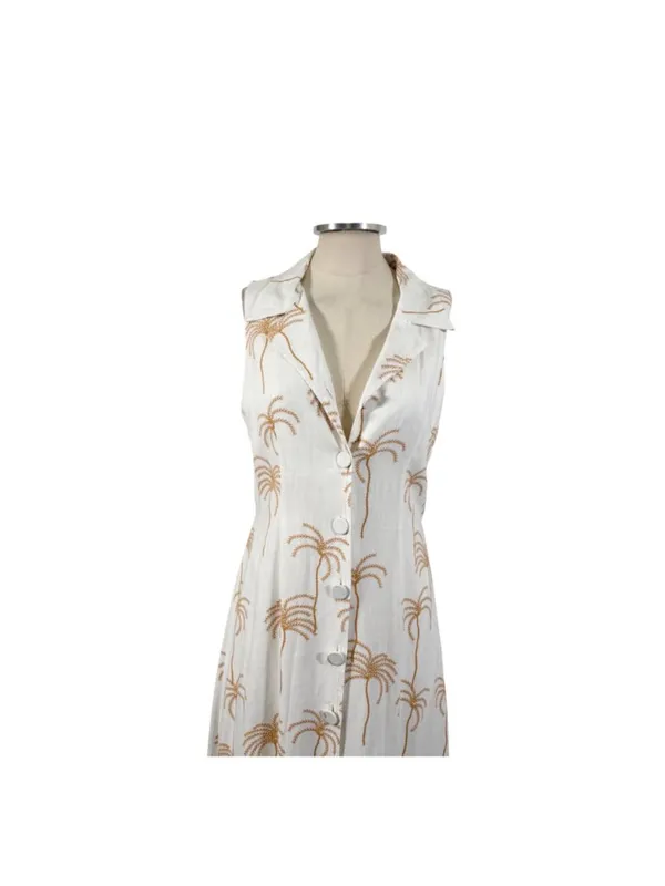 Petal & Pup Linen Blend Palm Midi Dress Size Medium - Image 6
