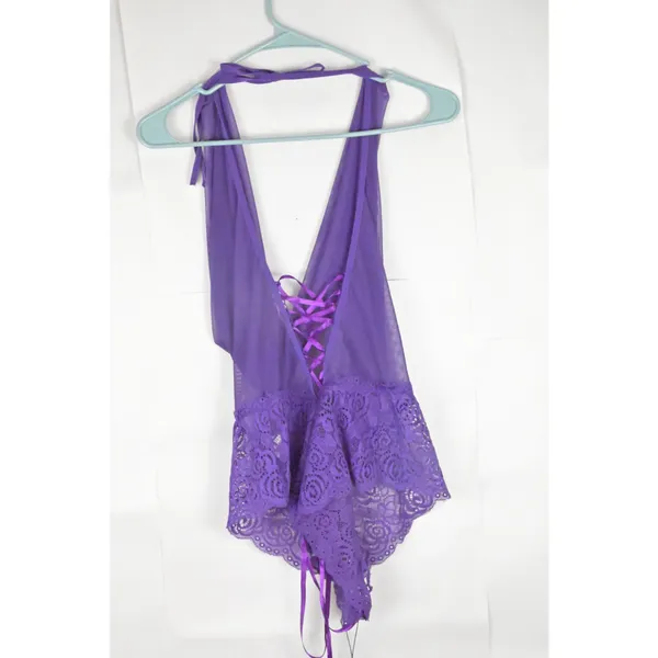 Women's Avidlove Purple Lace Halter Teddy Bodysuit One Size Intimates - Image 2