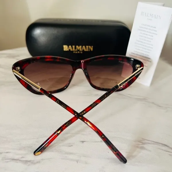 BALMAIN 56mm Modified Cat Eye Sunglasses, Polarized, Designer, Red Tortoise, NWT - Image 6