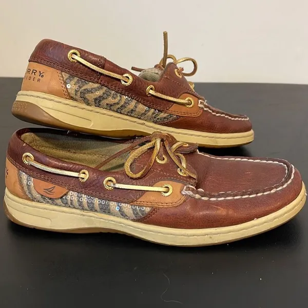 Sperry Womens Top Sider Boat Shoes Loafer Tiger Print Moc Toe Brown Size‎ 6.5 - Image 2