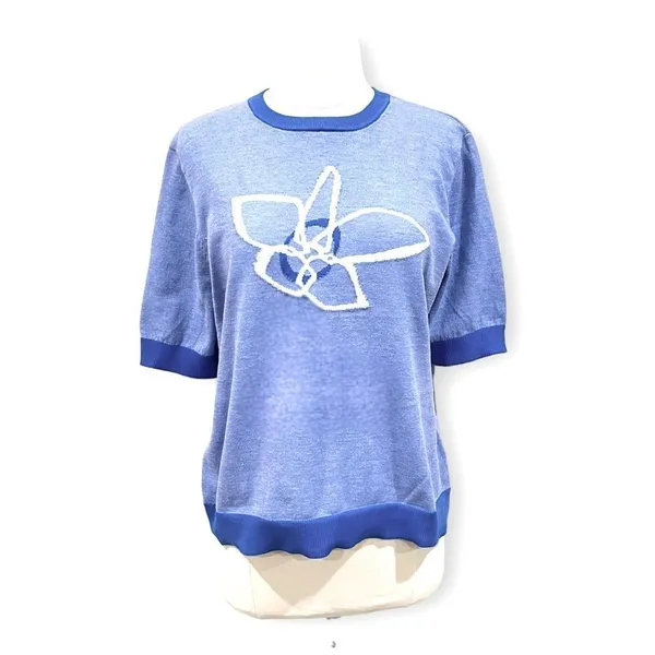 Daily Thread Blue Floral Short Sleeve Sweater NWT Size Large - Image 12