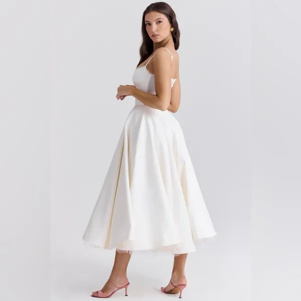 White / Ivory Tulle Midi Tea Length Dress - Image 2