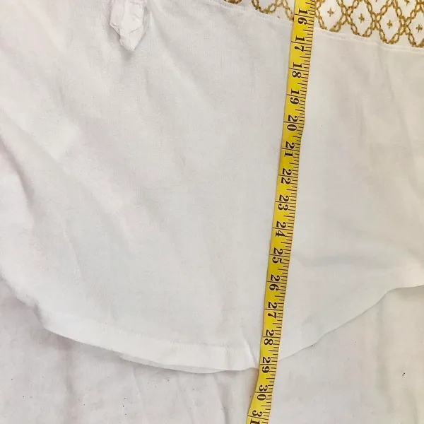 We the Free People Spirit Henley Tunic Top Embroidered Boho sweater sweatshirt blouse shirt button front white gold yellow long sleeve Size L-measurements in pics - Image 8