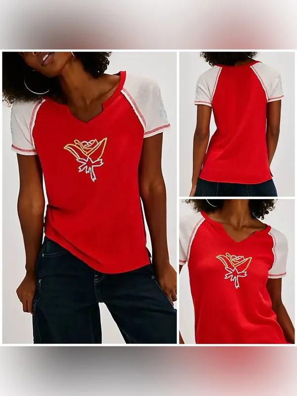 NWOT Free People Pep Rally Tee - Red Combo - Small - Image 2