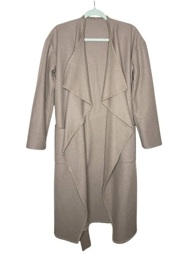 AllSaints Paxx Italian Wool Wrap Waterfall Trench Coat Dune Small Winter Jacket - Image 2