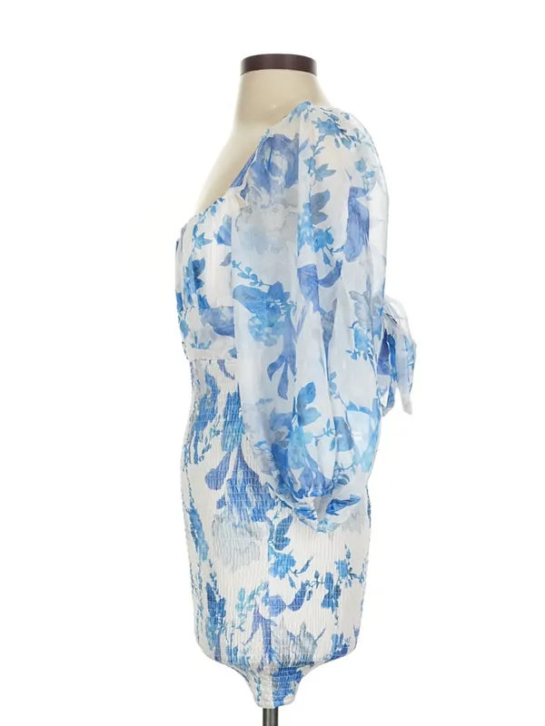 Hello Molly Calendar Girl Blue Floral Shirred Mini Dress Size Small Coquette - Image 5