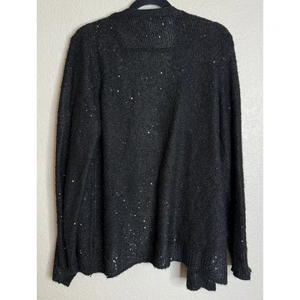 Anne Klein Womens XL Cardigan Black Sequin Open Front Draped Knit Sweater Event - Image 2