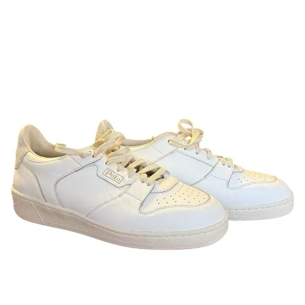 Women's White Leather Sneakers Size 6D Lace Up Retro Court Casual Low Top Shoes - Image 2